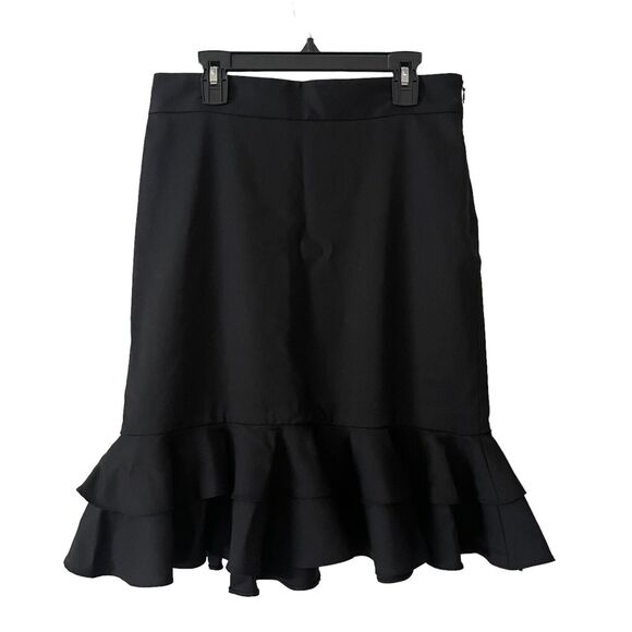 Milly 4 Trumpet Skirt Black Flare Ruffle Wool Blend Career Unique Solid - Picture 1 of 7